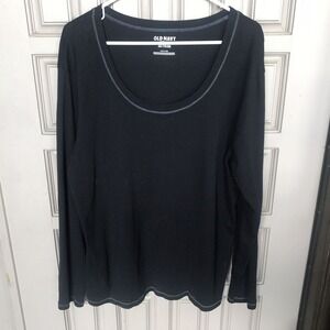 Old Navy T Shirt SzXXL Black Long Sleeves Round Neck Long Sleeve Blue Stitch